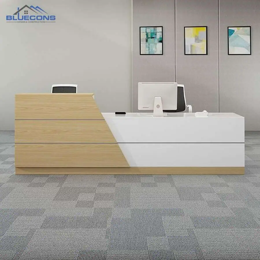 Quầy lễ tân mini TPHCM nhiều mẫu mã, màu sắc và kích thước đa dạng 14 Quầy lễ tân gỗ công nghiệp với độ bền bỉ cao