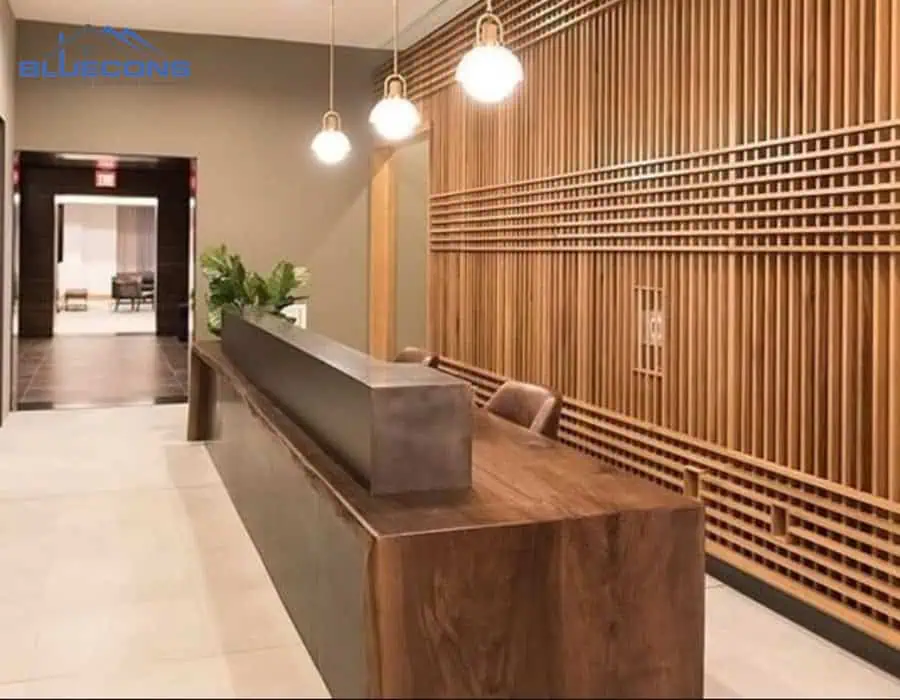 +20 mẫu Thiết kế quầy lễ tân nhà hàng đẹp, ấn tượng 8 Quầy lễ tân nhà hàng gỗ tự nhiên độ bền cao