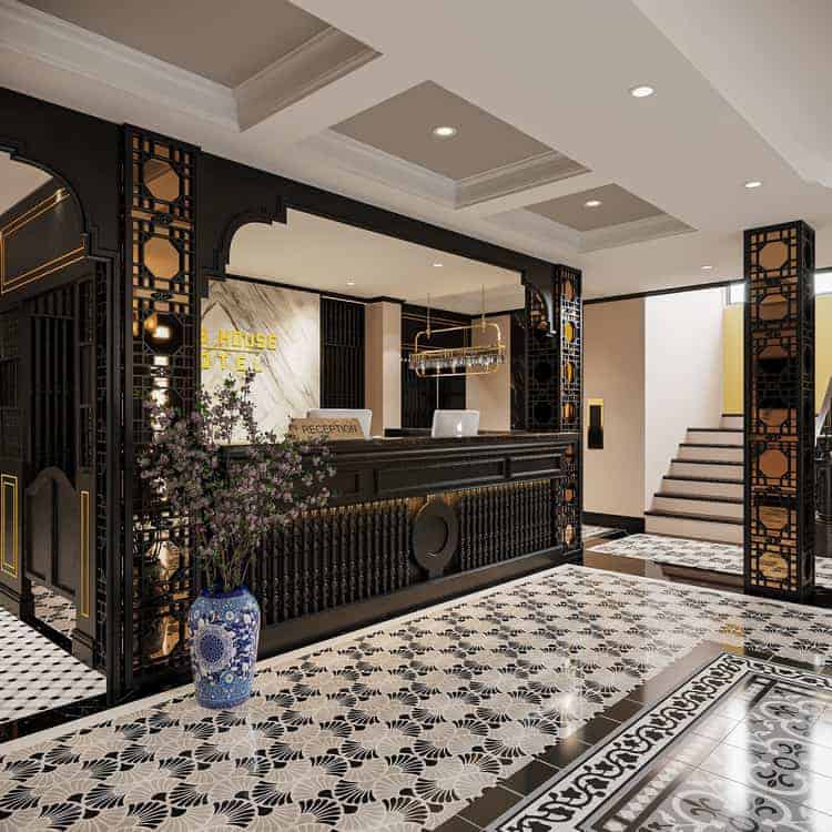 Quầy lễ tân gỗ tự nhiên