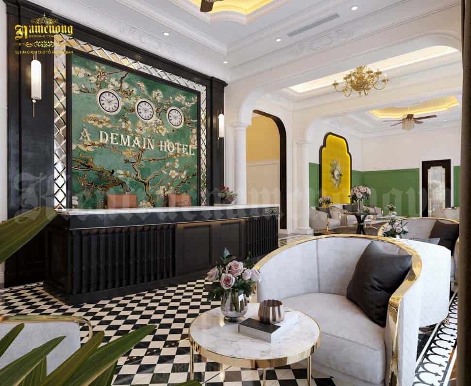 thiết kế sảnh khách sạn kiểu indochine