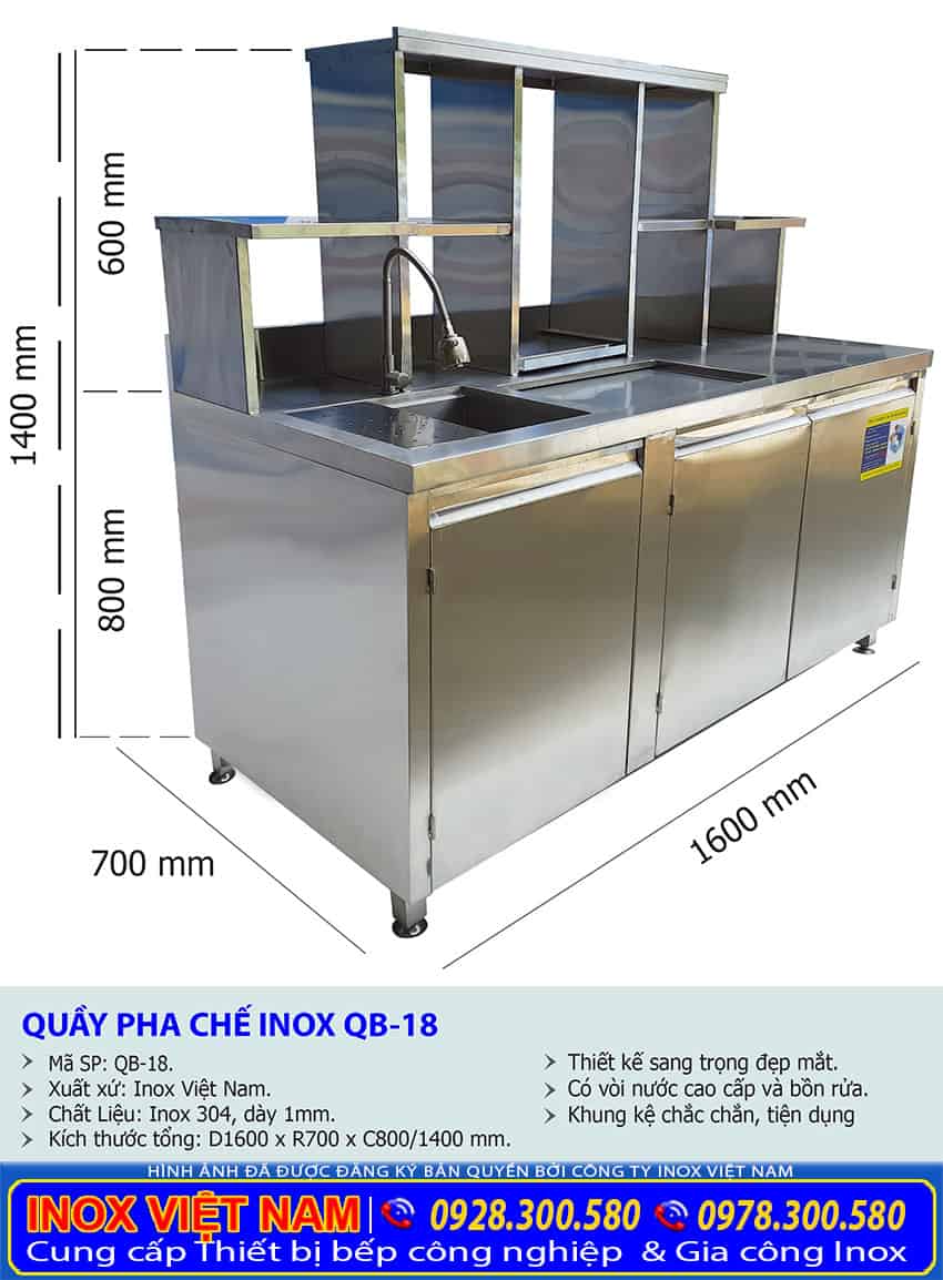 Quầy pha chế cafe inox QB-18