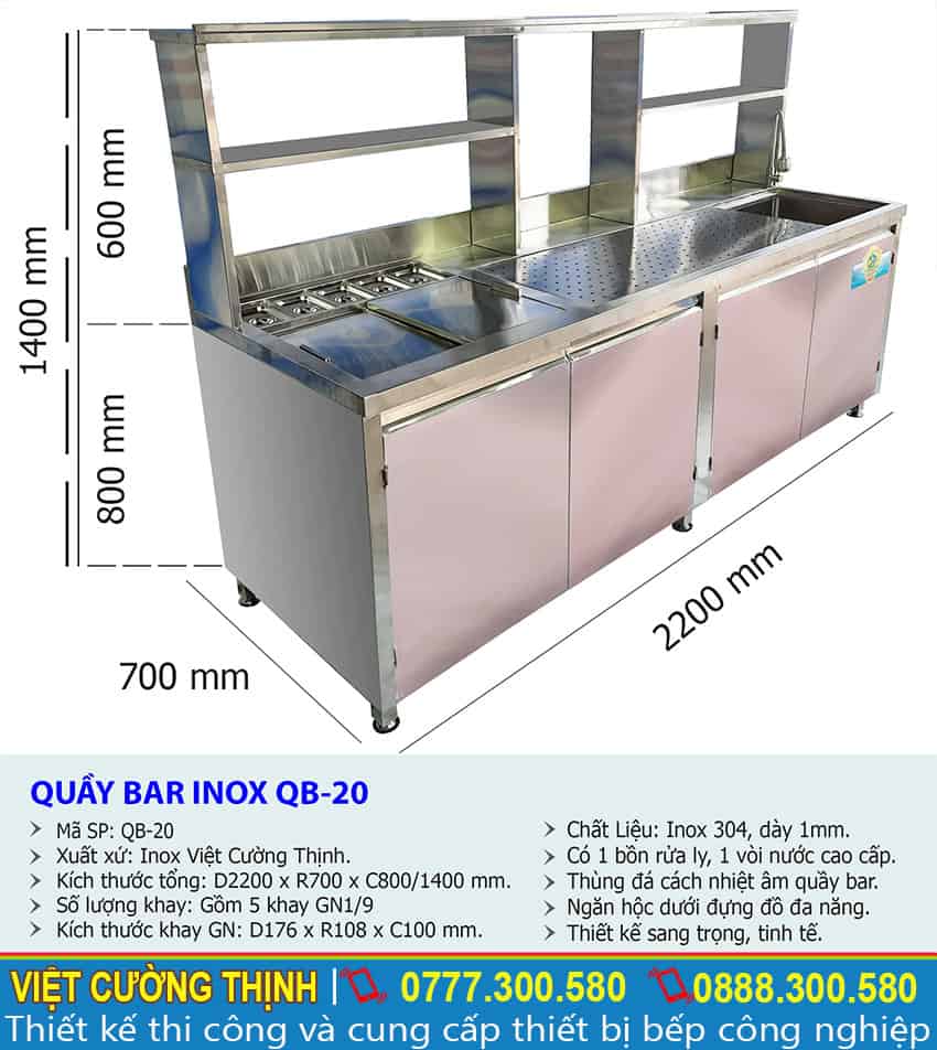 Thông số kỹ thuật quầy bar trà sữa inox