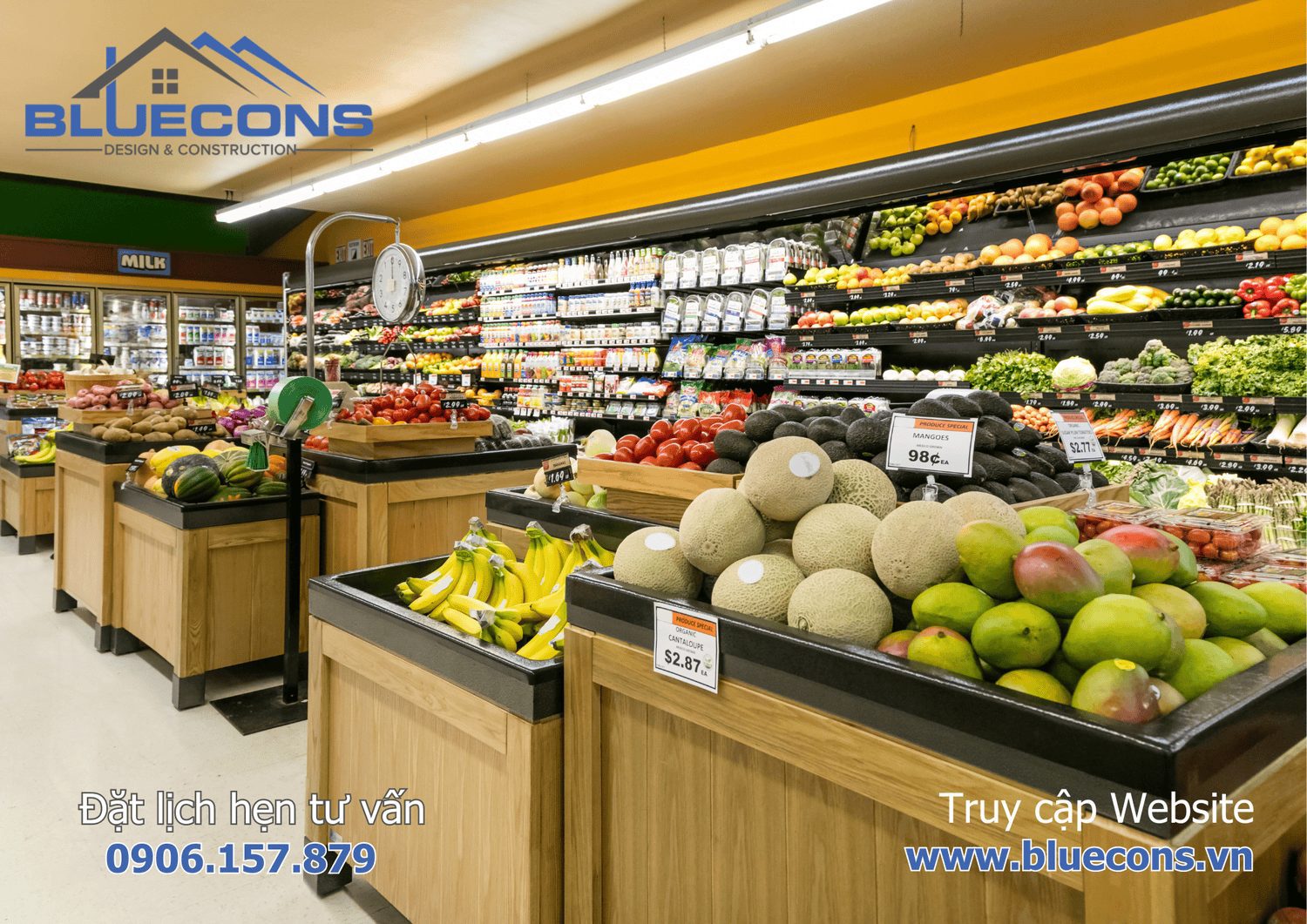 Thi công shop trái cây sạch nhập khẩu bình dân uy tín