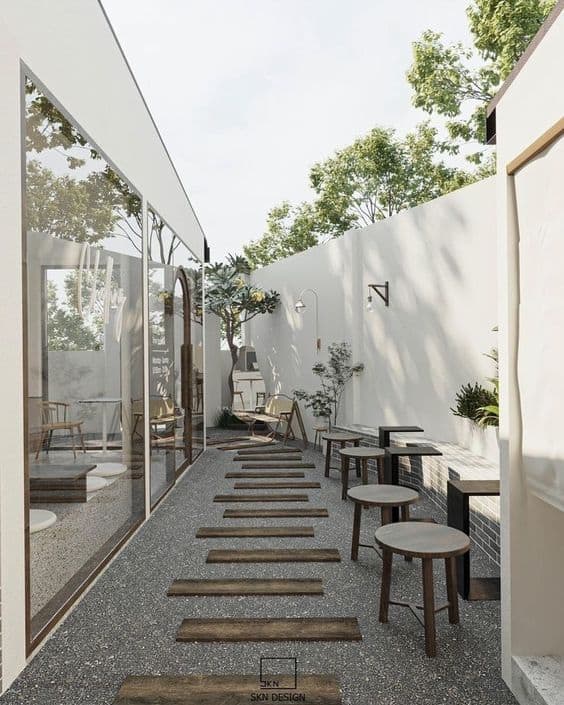 Mẫu thi công quán cafe ngoài trời phong cách hiện đại