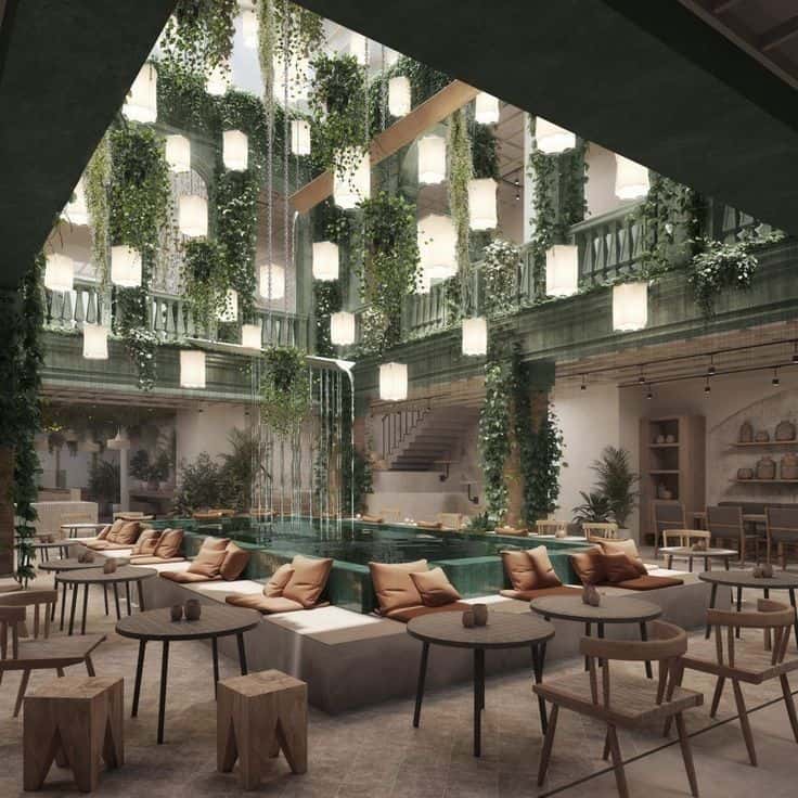 Thi công quán cafe sang trọng đẹp với cây xanh