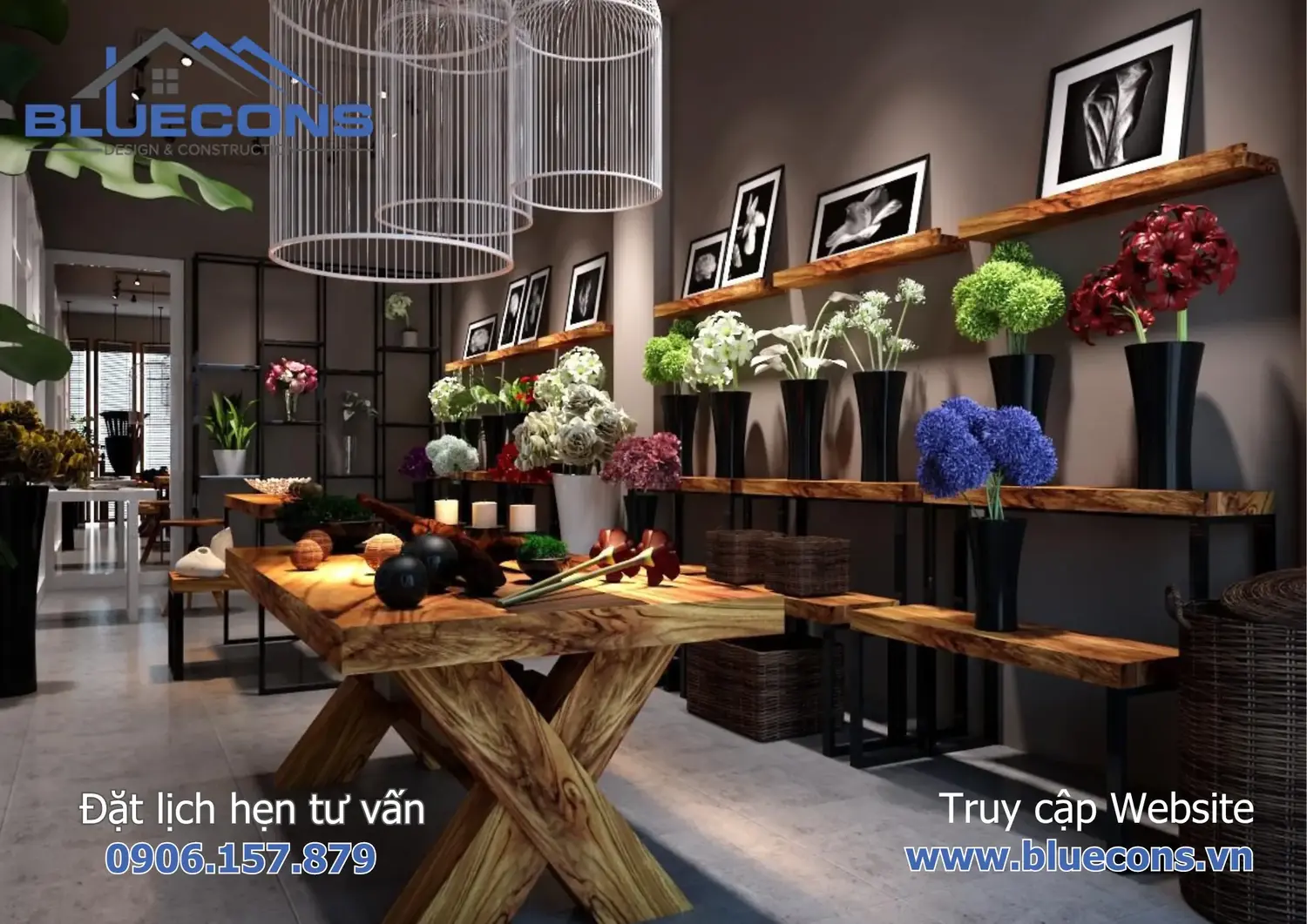 Thi công shop hoa tươi nhỏ xinh đơn giản 2024