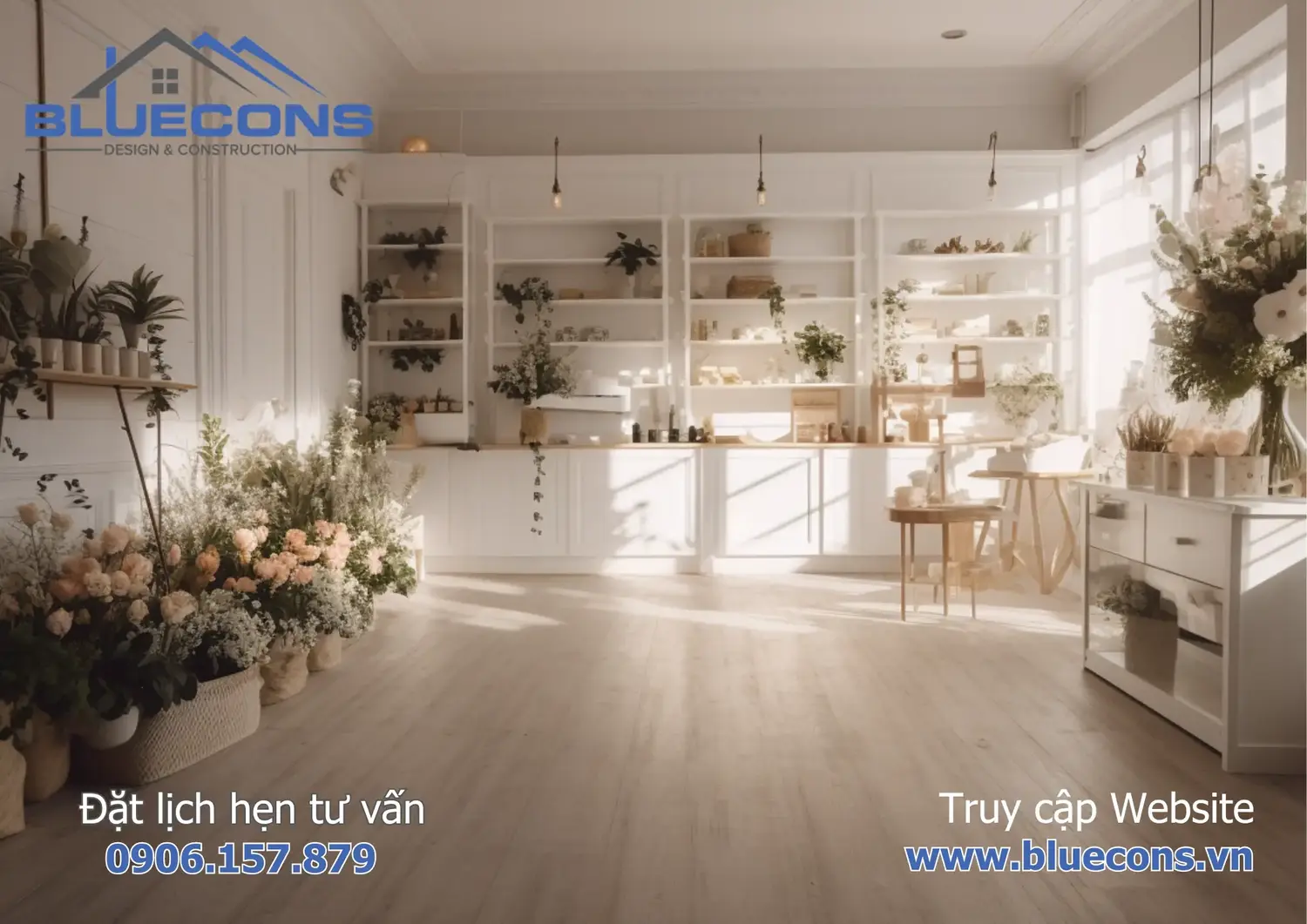 Thi công shop hoa tươi nhỏ xinh đơn giản 2024