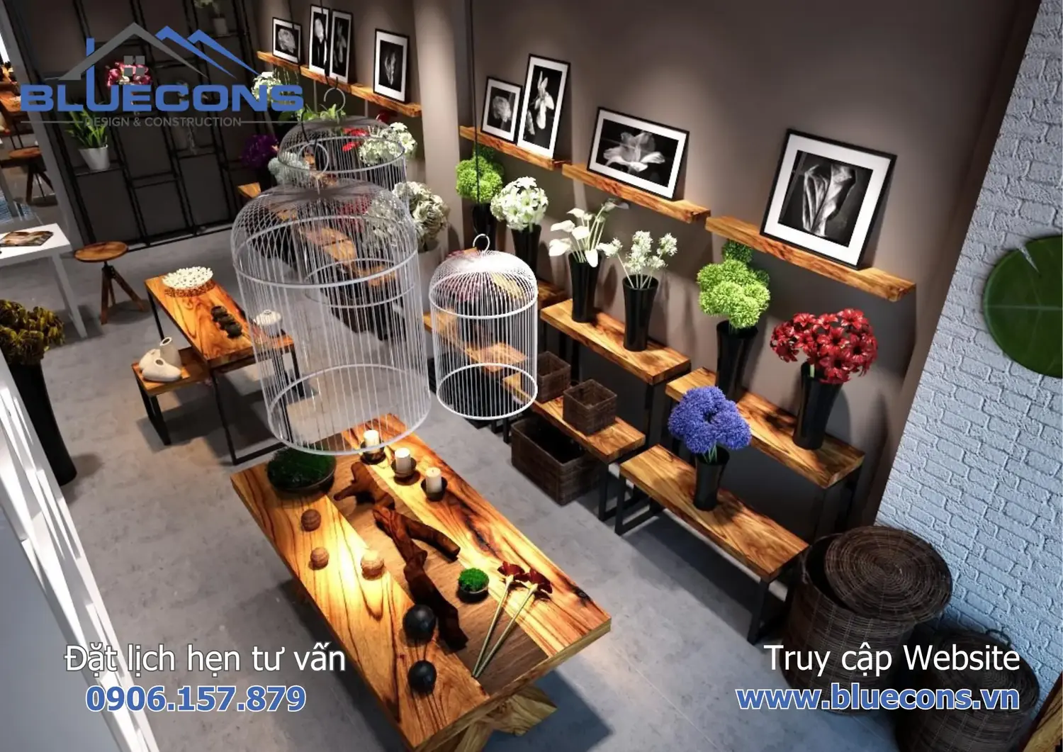 Thi công shop hoa tươi nhỏ xinh đơn giản 2024