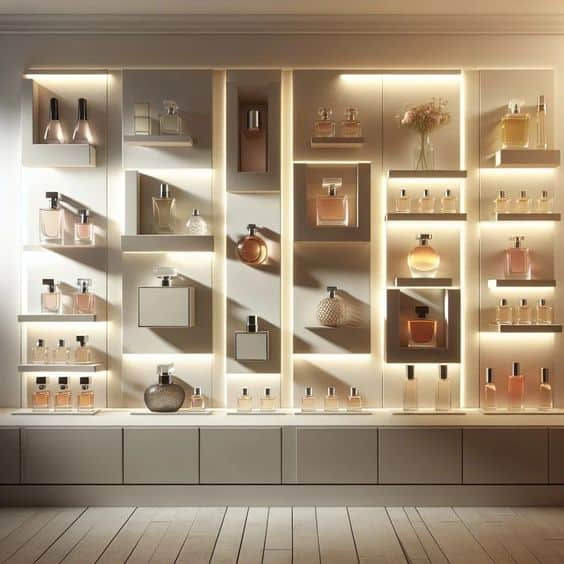 Thi công shop nước hoa với kệ trưng bày đẹp