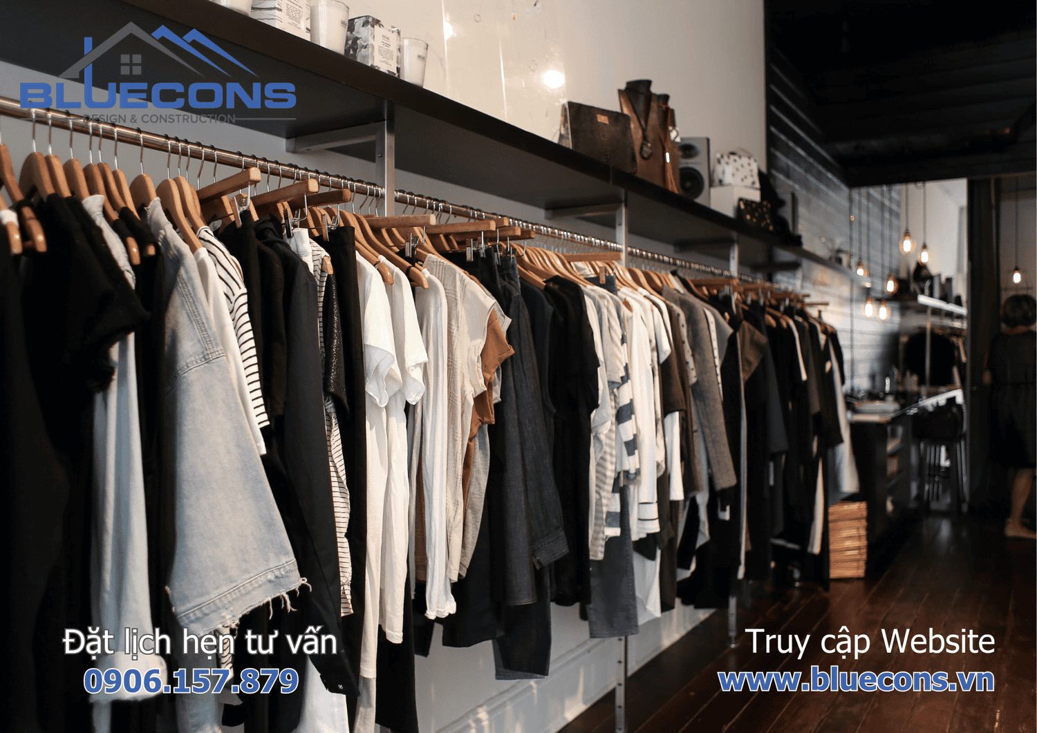 Thi công shop thời trang nam nhỏ đẹp đơn giản TPHCM