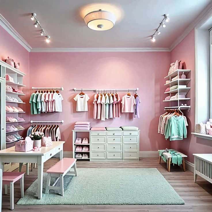 Mẫu thi công shop quần áo trẻ em đẹp hiện nay