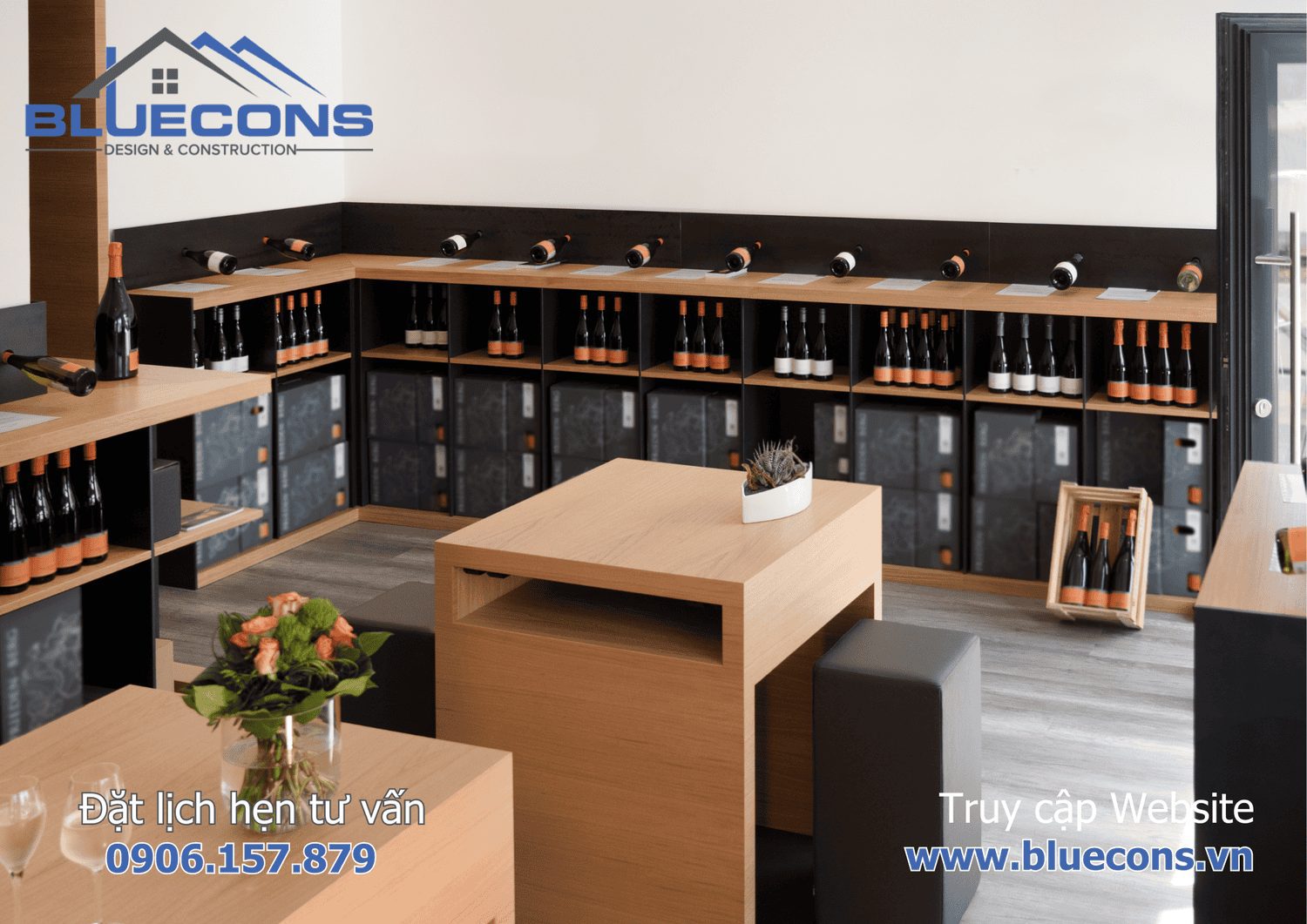Thi công shop rượu vang theo yêu cầu
