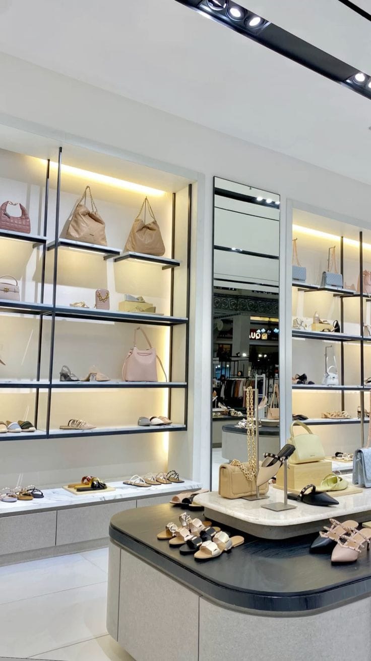 Mẫu thi công shop túi xách đẹp và hiện đại