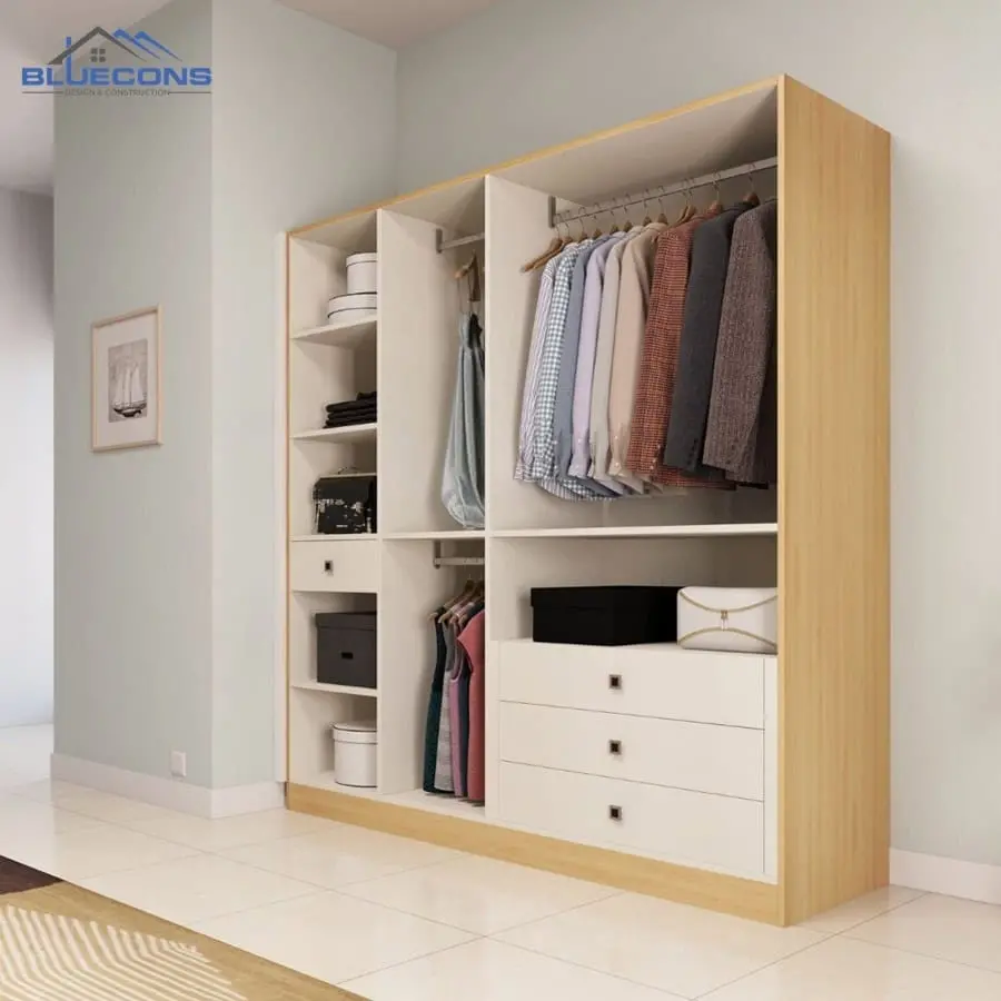 Thi công tủ quần áo không cánh tiện lợi TQA011