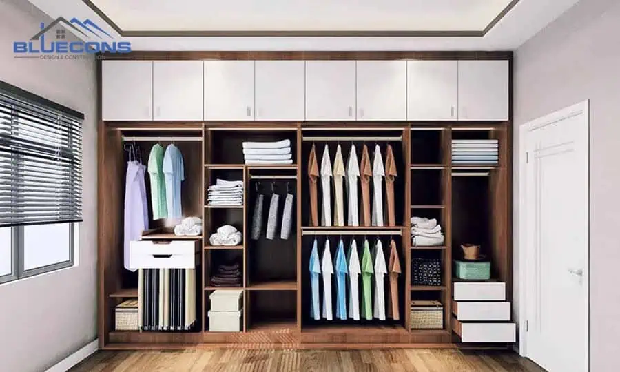 Đóng tủ quần áo theo yêu cầu đẹp, giá rẻ, thiết kế miễn phí tại Bluecons 22 Thi công tủ quần áo kịch trần