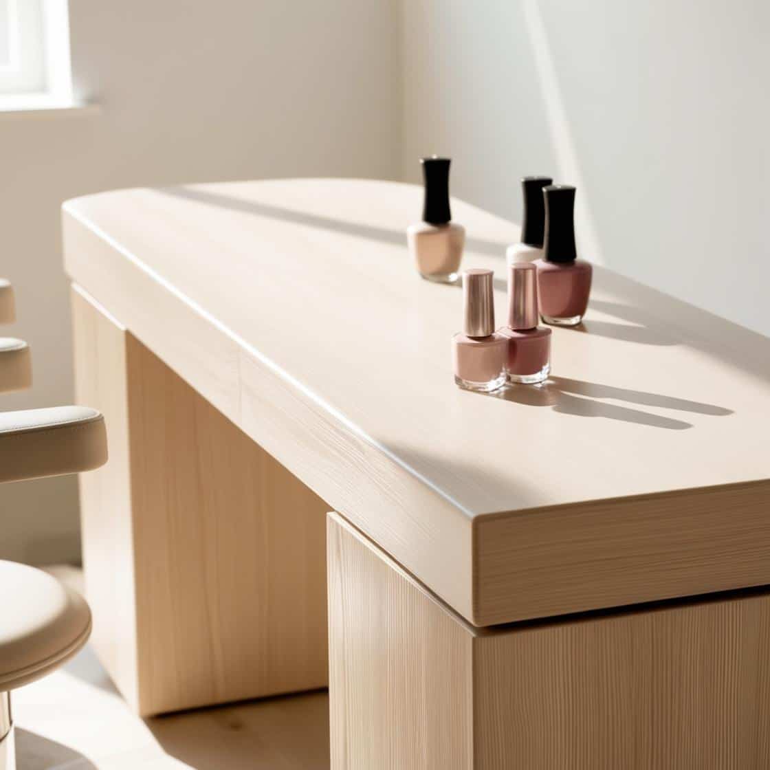 thiết kế bàn làm nail cho salon hiện đại bằng gỗ_