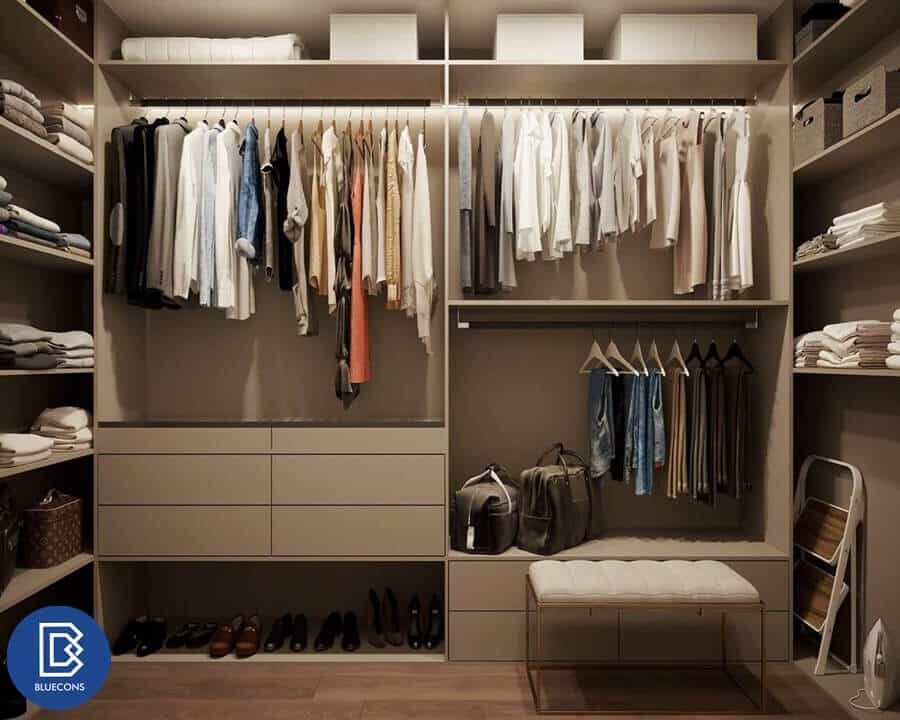 Tủ quần áo có thiết kế dạng mở nhiều ngăn
