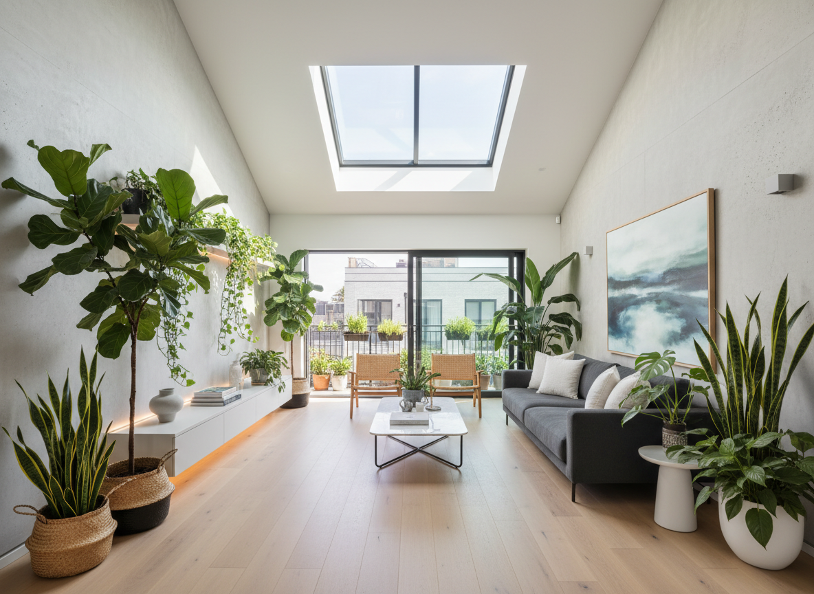 Thiet Ke Noi That Nha Pho Dep Co Gieng Troi Thong Thoang Khong Gian Mo Cay Xanh