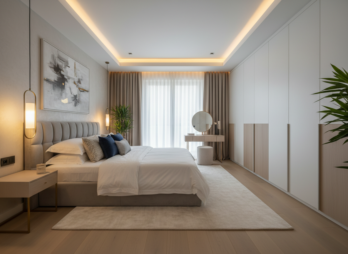 Thiet Ke Phong Ngu Master Nha Pho 2025 Gam Mau Trung Tinh Den Ngu Vang Am