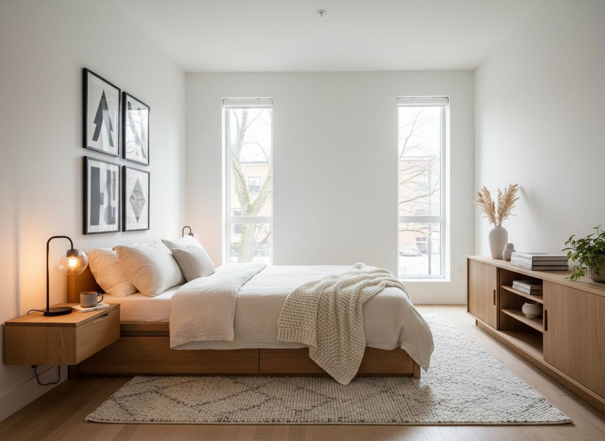 Thiet Ke Phong Ngu Nha Pho Scandinavian Giuong Go Sang Mau Chan Thap Drap Giuong