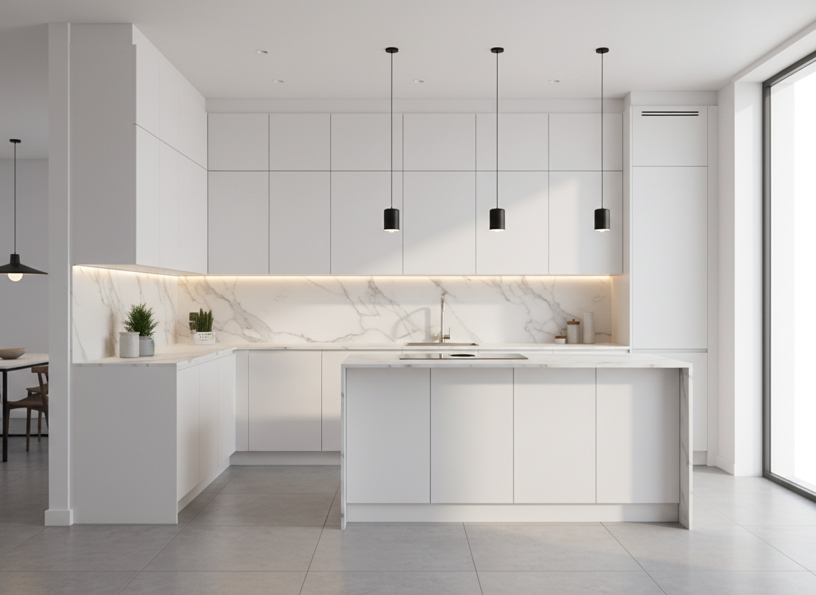 Thiet Ke Tu Bep Chu L Cho Nha Pho Hien Dai Mau Trang Sang Mat Da Van May