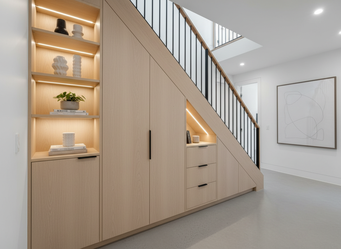 Thiet Ke Tu Duoi Cau Thang Nha Pho Toi Uu Khong Gian Luu Tru Tu Go Melamine Sang