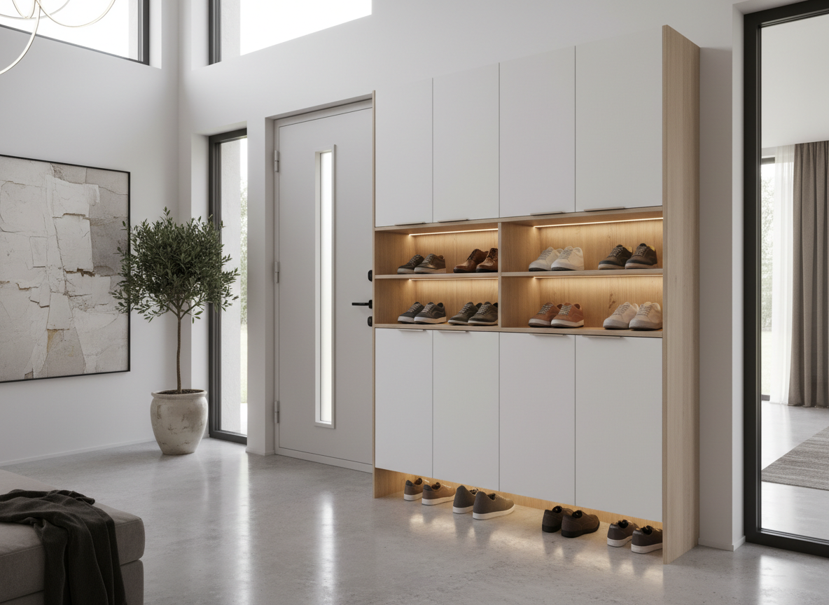 Thiet Ke Tu Giay Nha Pho Hien Dai Mau Trang Ket Hop Go Sang Canh Phang Toi Gian Thiet Ke Tu Giay Nha Pho Hien Dai Mau Trang Ket Hop Go Sang Canh Phang Toi Gian