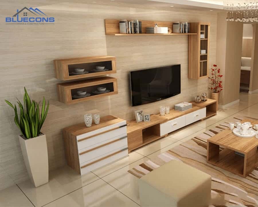 Thiết kế tủ gỗ phòng khách đơn giản