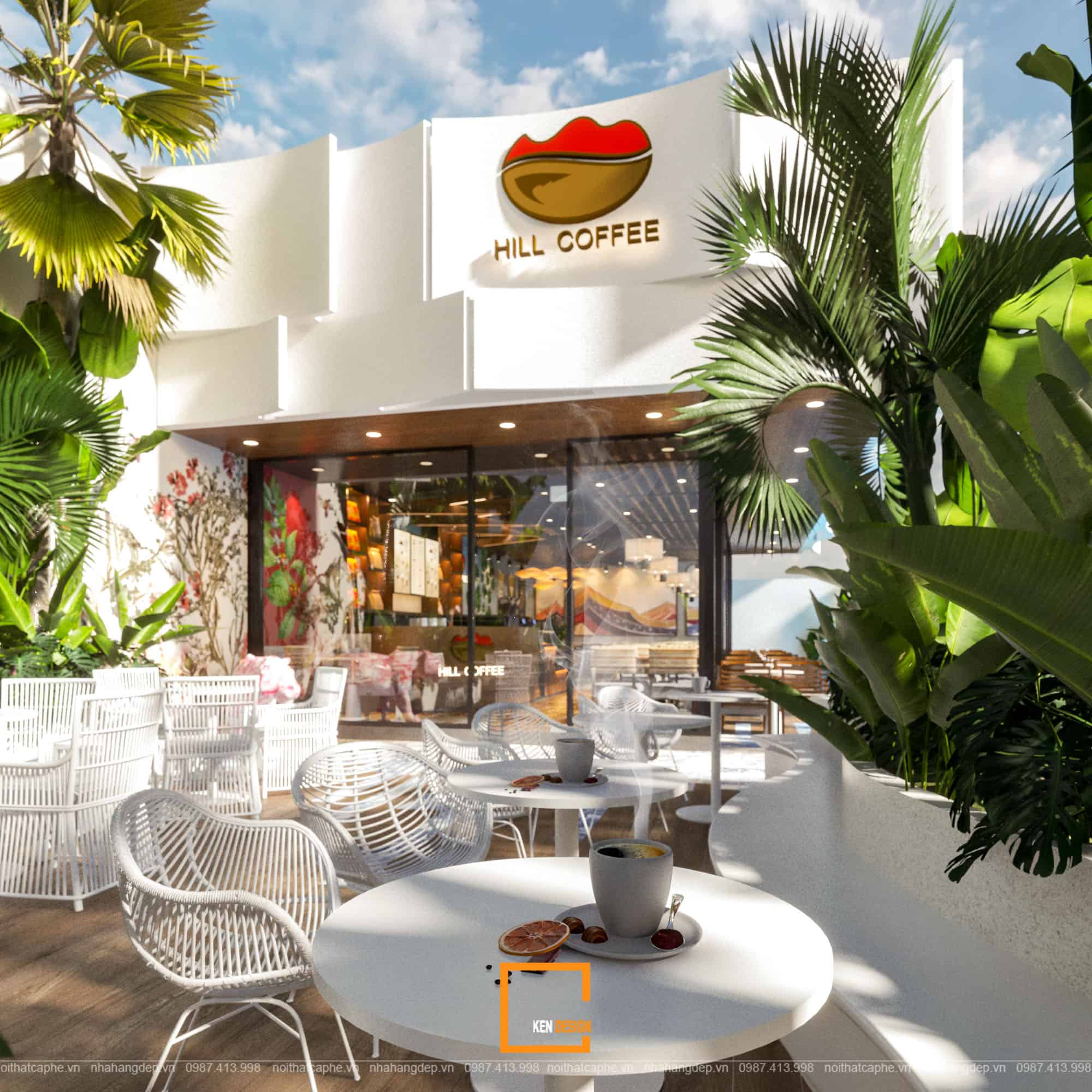 Thi công quán café gần gũi với thiên nhiên