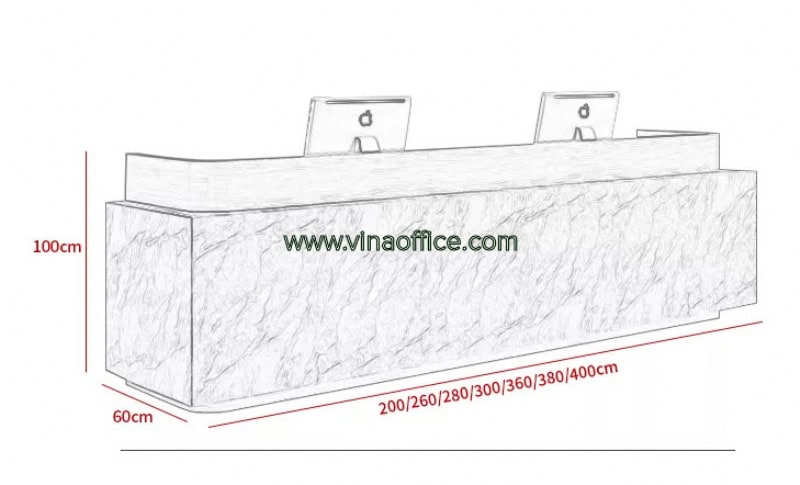 Kích thước và chiều cao của quầy lễ tân