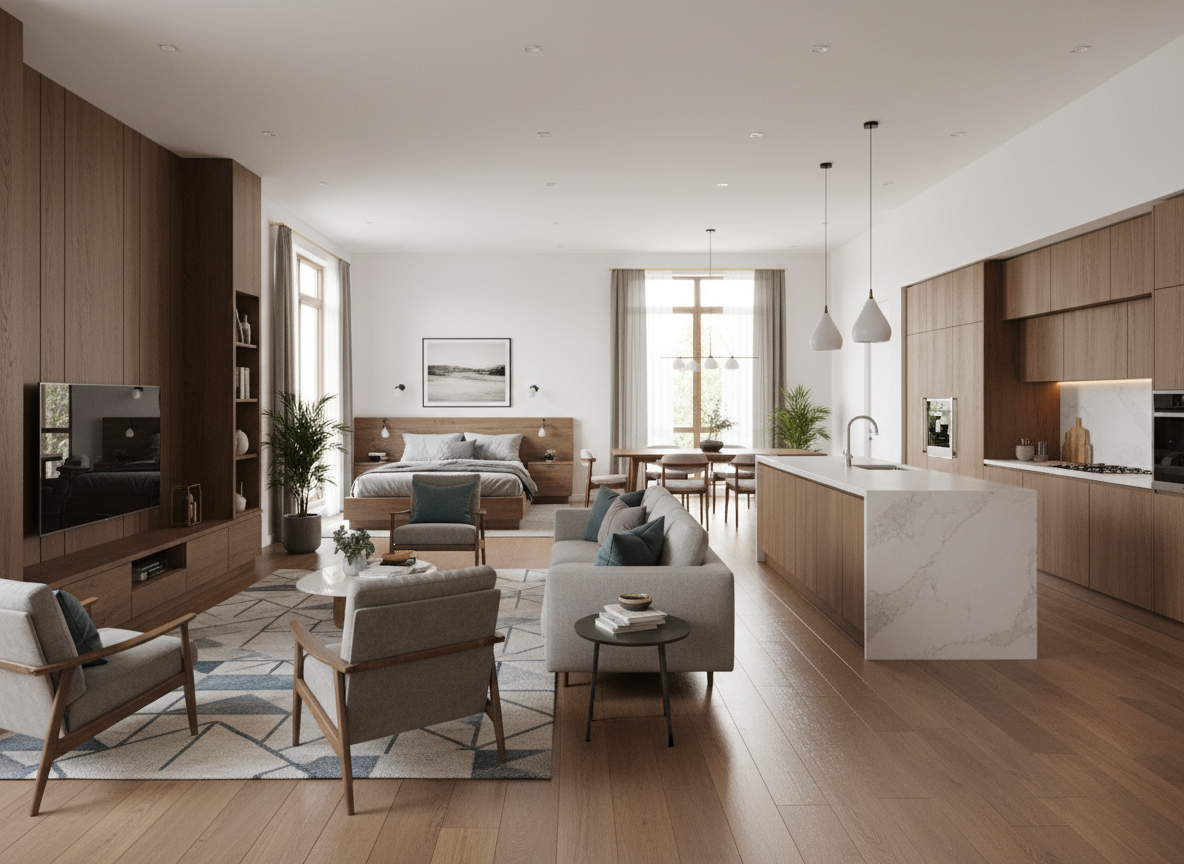 Tong The Noi That Nha Pho Hoan Thien Tron Goi Khong Gian Hien Dai San Go Tu Bep