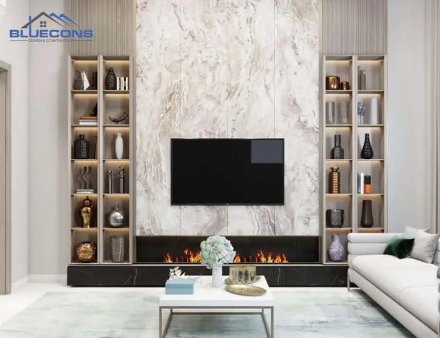 +30 mẫu Tủ Tường Phòng Khách Đẹp - Giá Rẻ Chất Lượng Cao 10 Tủ âm tường tối ưu không gian phòng khách