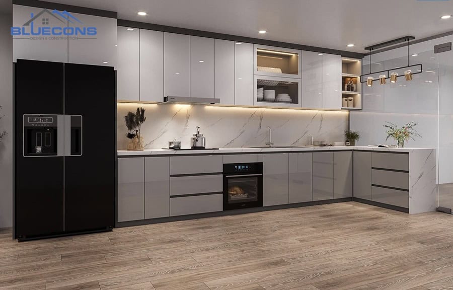 25+ Tủ bếp đóng sẵn giá rẻ đẹp và chất lượng tốt tại Bluecons 8 Tủ bếp chữ L đóng sẵn sang trọng
