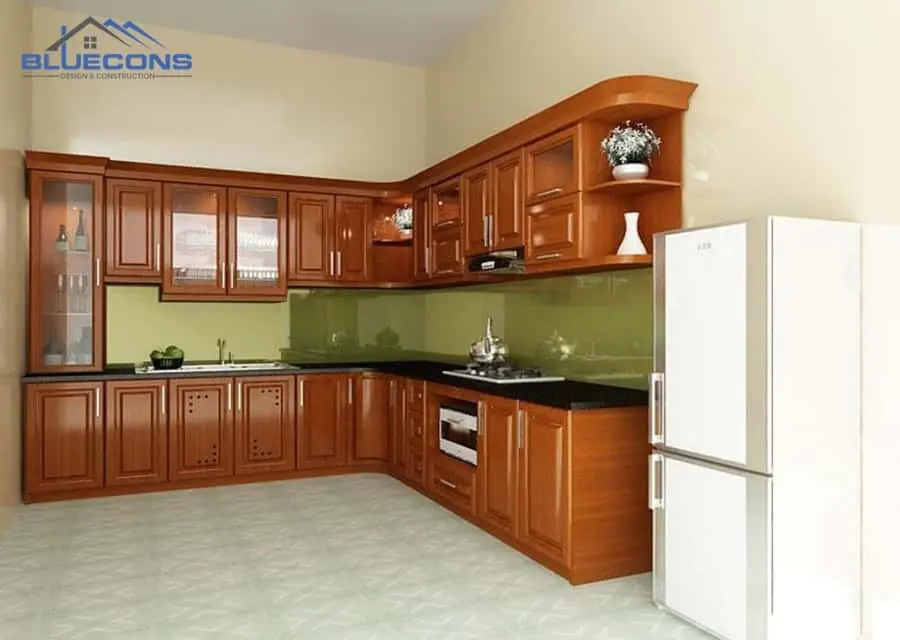 Mẫu tủ bếp đóng sẵn gỗ tự nhiên TB013