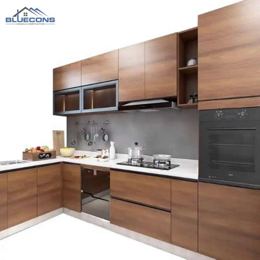 Đóng tủ bếp theo yêu cầu đẹp nhất 2024 tại Bluecons 5 Đóng tủ bếp bằng gỗ MDF đẹp mắt