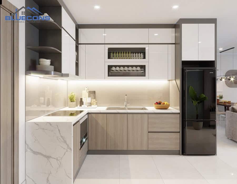 Tủ bếp gỗ công nghiệp sang trọng