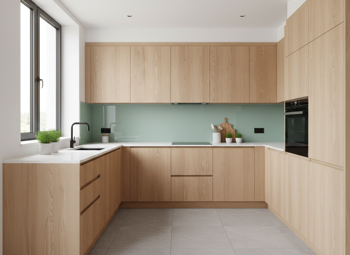 Tu Bep Nha Pho Hien Dai Voi Kinh Op Bep Mau Xanh Mint Tu Go Mdf Chong Am Phu