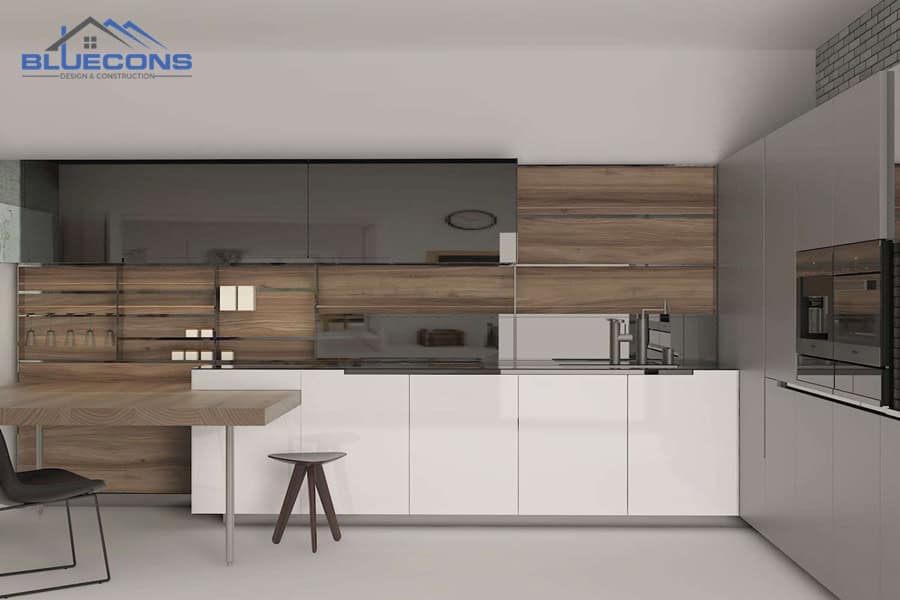 25+ Tủ bếp đóng sẵn giá rẻ đẹp và chất lượng tốt tại Bluecons 6 Tủ bếp hiện đại vân gỗ phối trắng đóng sẵn