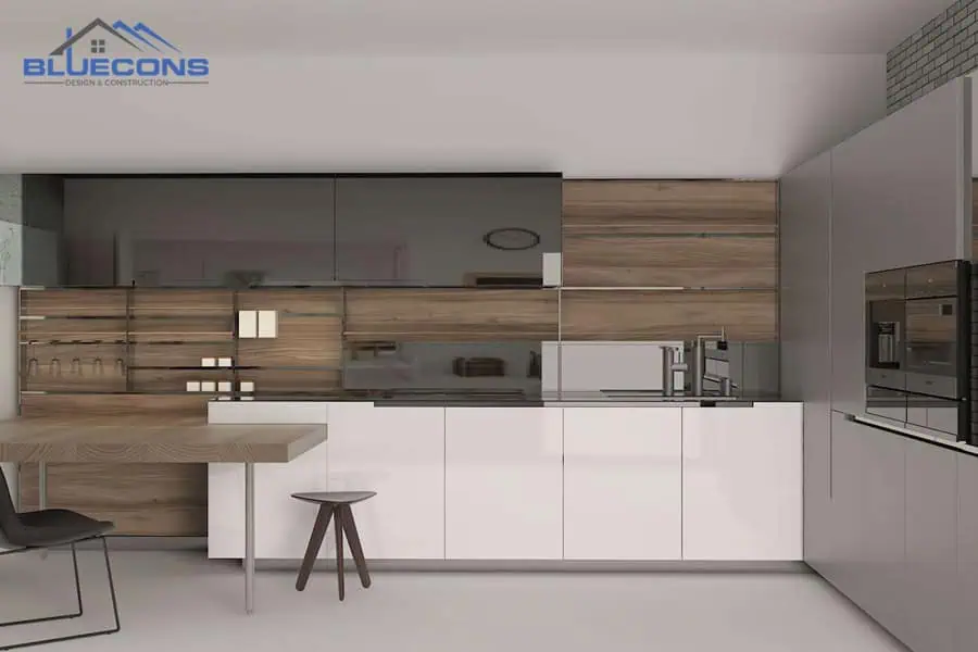 25+ Tủ bếp đóng sẵn giá rẻ đẹp và chất lượng tốt tại Bluecons 7 Tủ bếp hiện đại vân gỗ phối trắng đóng sẵn
