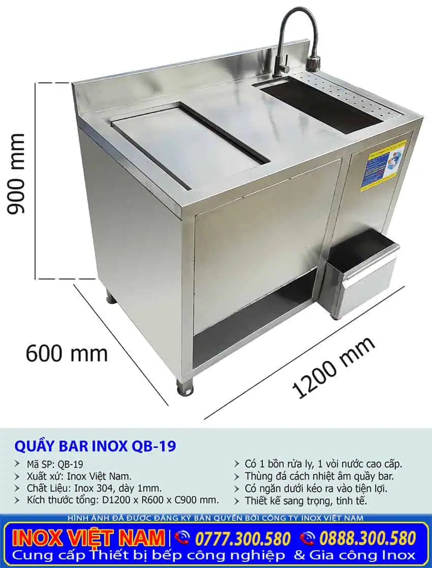 Thùng đá inox quầy bar