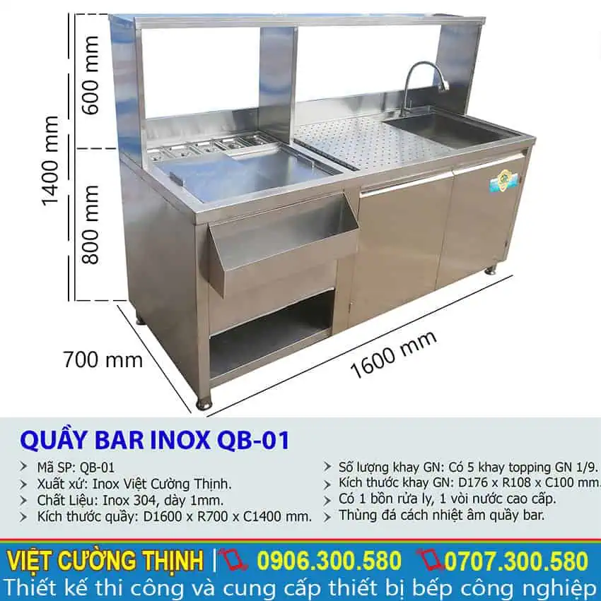 Tủ đá inox có bồn rửa