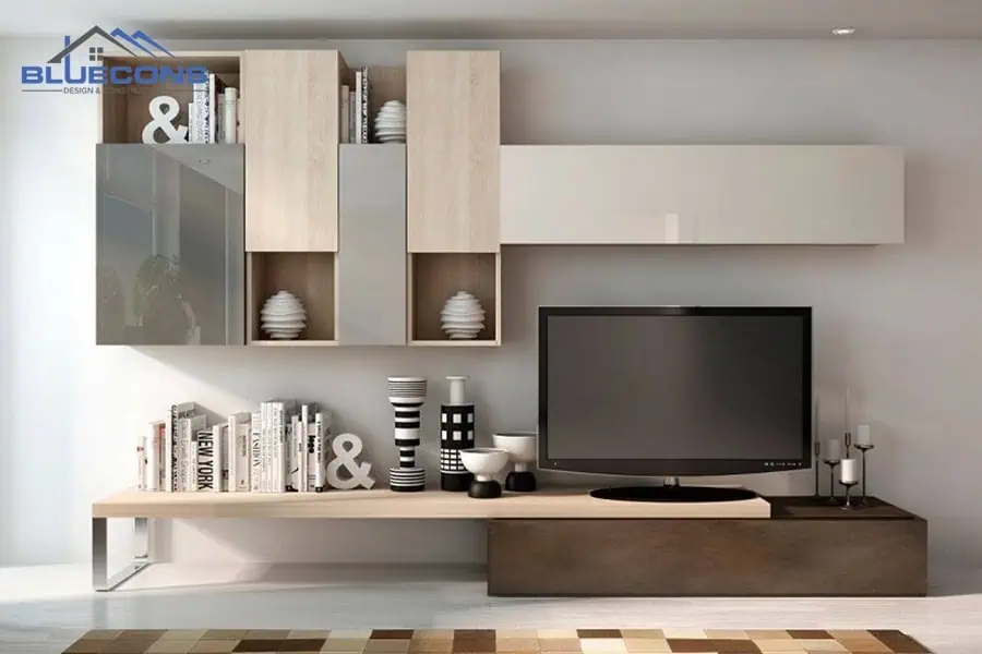 101+ Mẫu Tủ Gỗ Phòng Khách Hiện Đại Đẹp Nhất 2024 Tại Bluecons 23 Tủ để phòng khách theo kệ