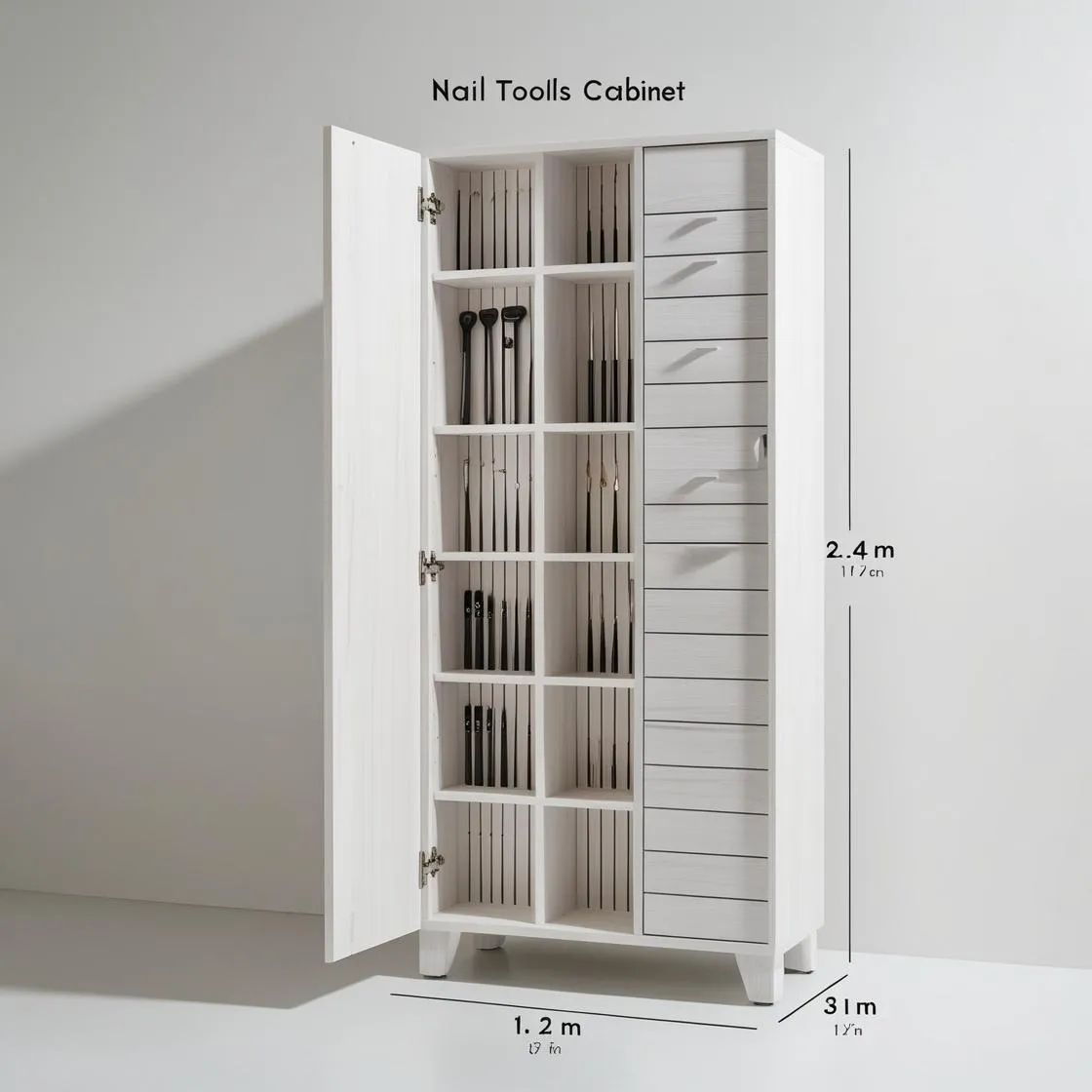 Tủ đựng dụng cụ nail có khóa 5 tủ đựng dụng cụ nail ngang 2.4m cao 3m bằng gỗ màu trắng hiện đại_ (2)