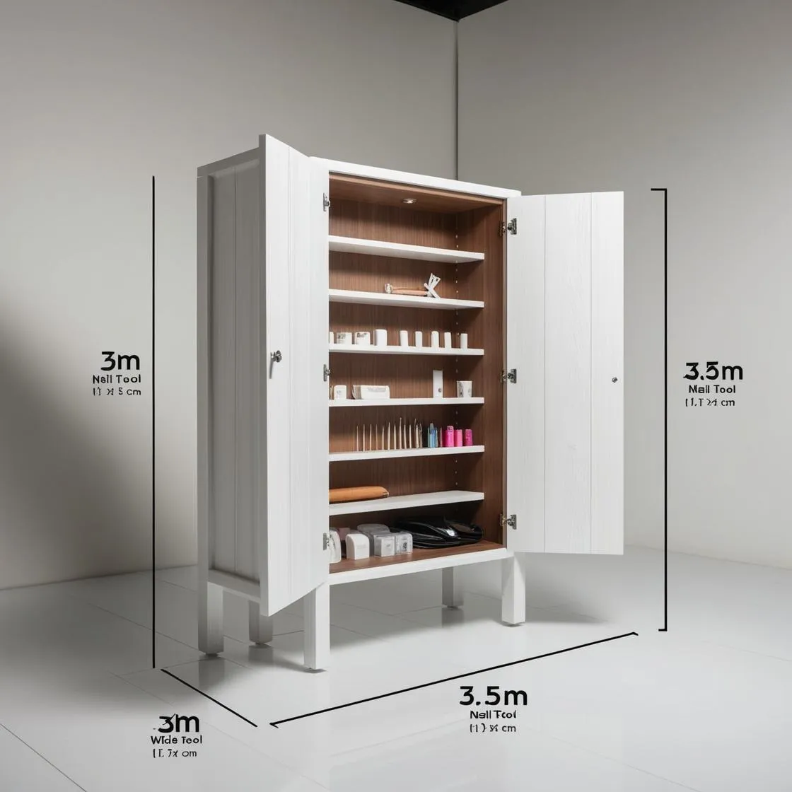 Tủ đựng dụng cụ nail có khóa 15 tủ đựng dụng cụ nail ngang 3m cao 3.5m bằng gỗ màu trắng hiện đại_ (9)