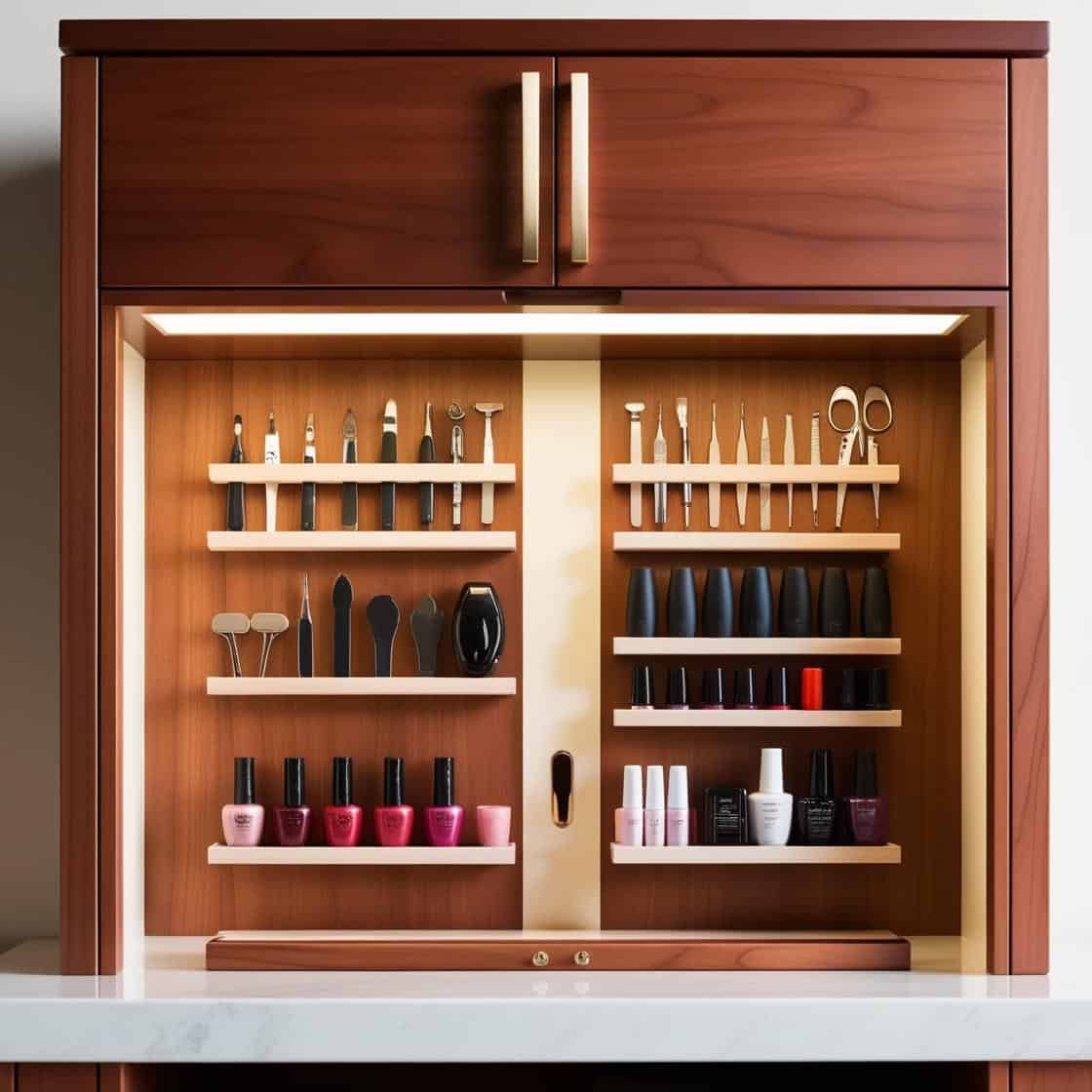tủ đựng dụng cụ tiệm nail đơn giản bằng gỗ_
