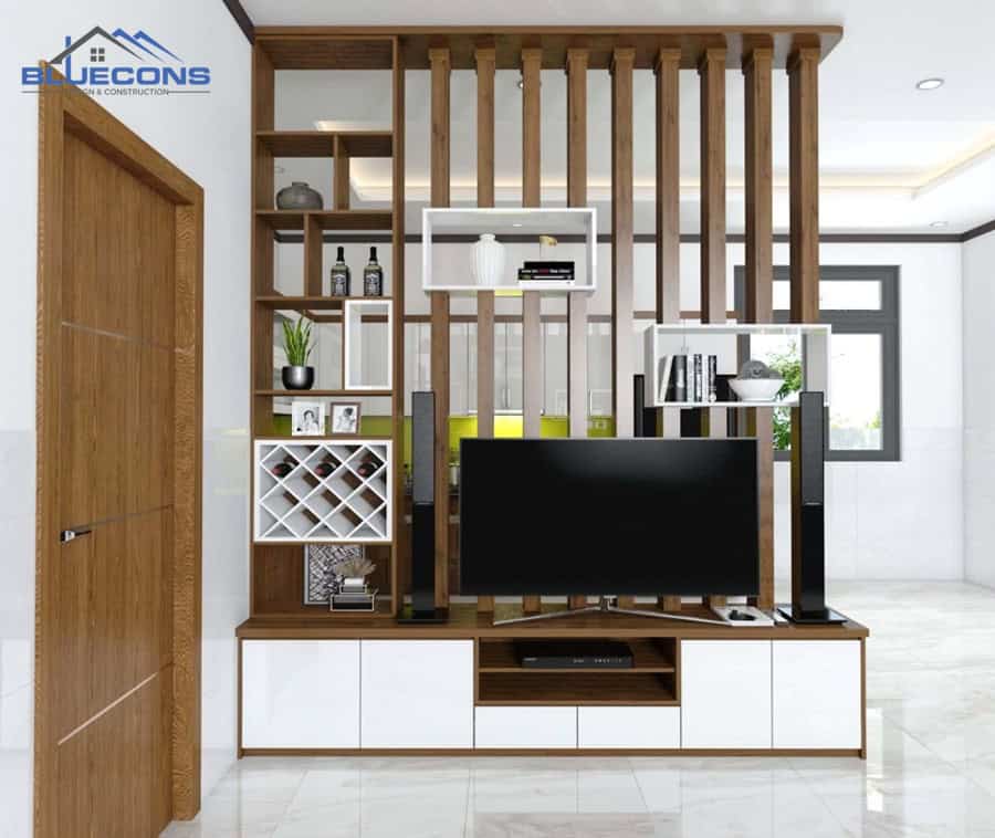 Tủ kết hợp với vách ngăn phòng khách