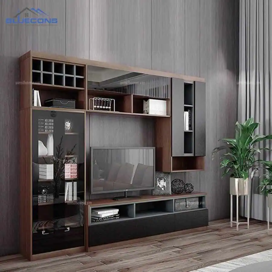 101+ Mẫu Tủ Gỗ Phòng Khách Hiện Đại Đẹp Nhất 2024 Tại Bluecons 16 Tủ kính trang trí phòng khách trang nhã