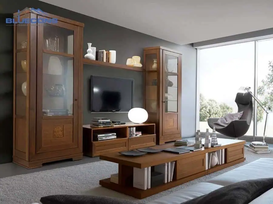 +30 mẫu Tủ Tường Phòng Khách Đẹp - Giá Rẻ Chất Lượng Cao 22 Tủ tường phòng khách gỗ công nghiệp với phong cách sang trọng