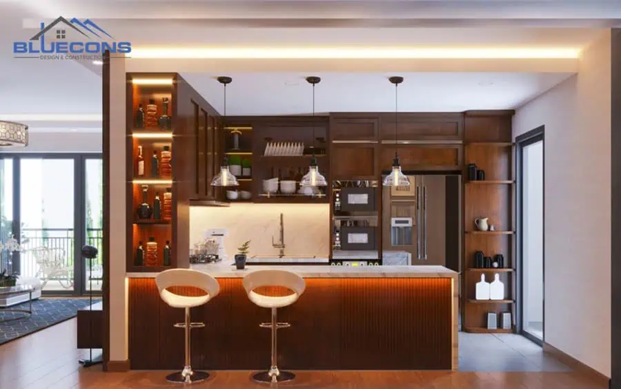 Đóng tủ gỗ theo yêu cầu - Thiết kế, thi công nhanh chóng tại Bluecons 11 Tủ quầy bar kiểu dáng đẹp mắt và sang trọng