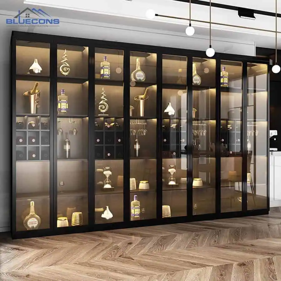 +30 mẫu Tủ Tường Phòng Khách Đẹp - Giá Rẻ Chất Lượng Cao 15 Tủ trưng bày rượu ở phòng khách